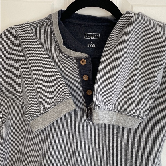 Haggar Men’s Long Sleeve Henley Ribbed Knit Gray Black Stripe Navy Shirt Size L - Picture 4 of 6